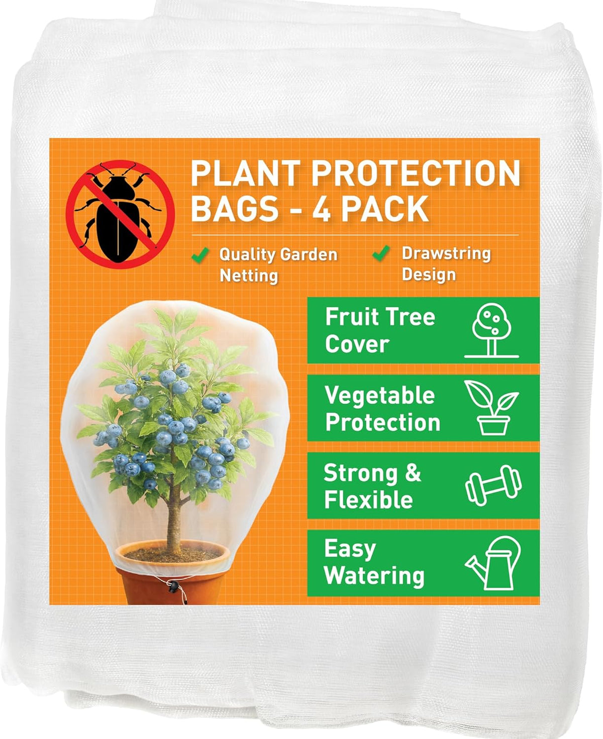 Fruit Tree Protection Bags 4x4.5 FT in 4 Pack | Multiple Size Garden Netting for Fruit & Vegetable