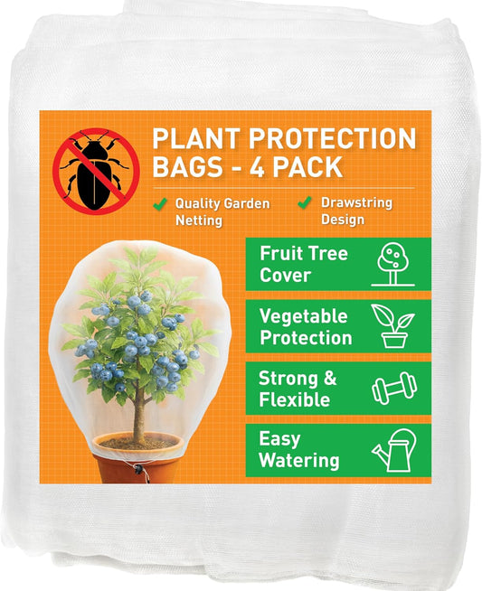 Fruit Tree Protection Bags 4x4.5 FT in 4 Pack | Multiple Size Garden Netting for Fruit & Vegetable