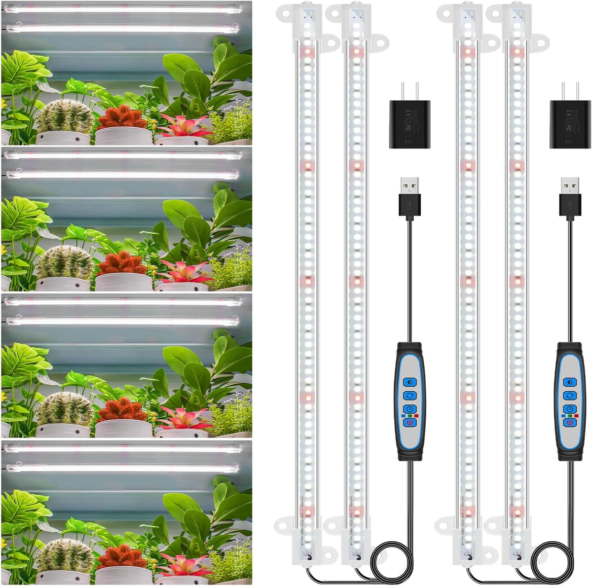 Wiaxulay LED Grow Light Strips, 6000K Full Spectrum Sunlike Growing Lamp with 6/12/16H Timer, 5