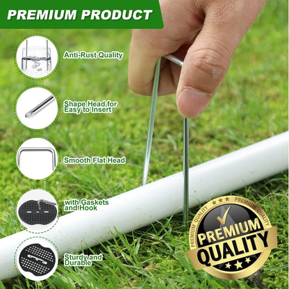 50 Pcs Landscape Staples Stakes+50 Gasket, 6 Inch Galvanized Garden Stakes, 11 Gauge U-Shaped Yard
