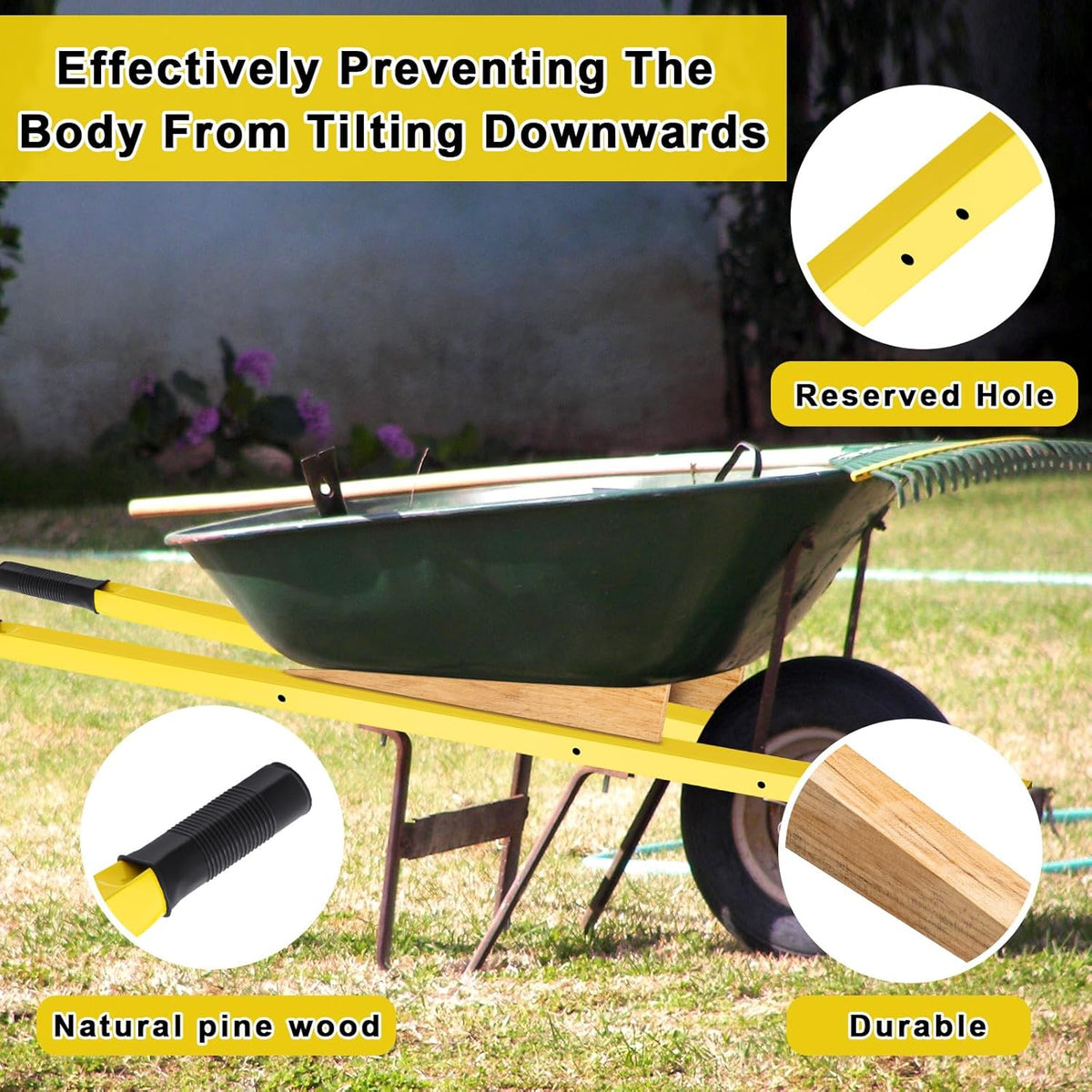 WILLBOND 1 Pair Wheelbarrow Replacement Handles Kit 60 Inches Metal Wheelbarrow Handles Yellow