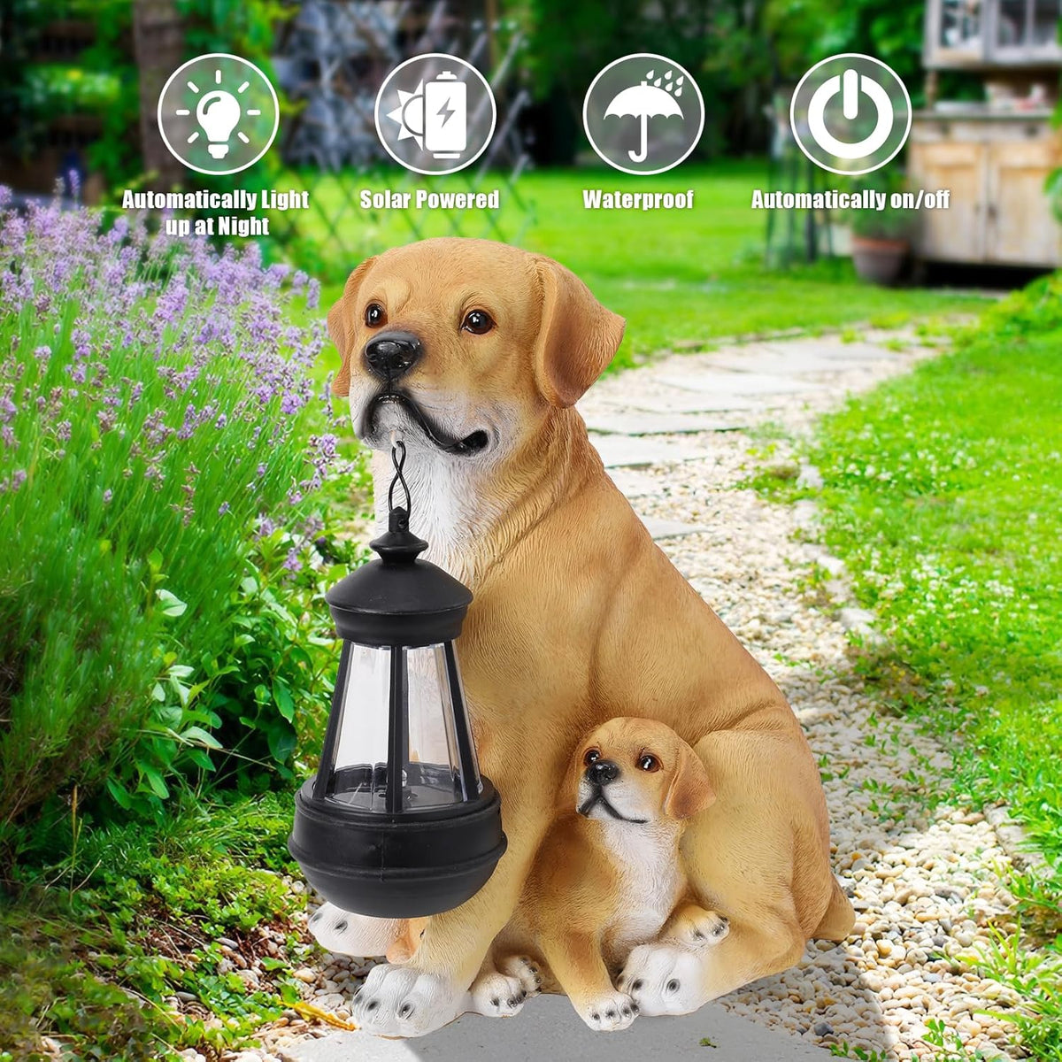 Garden Dog Statues Outdoor Decor, Solar Lights Outdoor Labrador Figurine Solar Dog Ornaments for