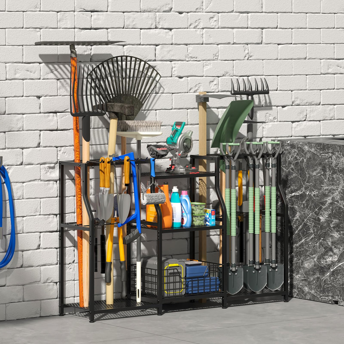 keomaisyto Garden Tool Organizer, Heavy Duty Yard Tool Tower Rack for Garage Organization and