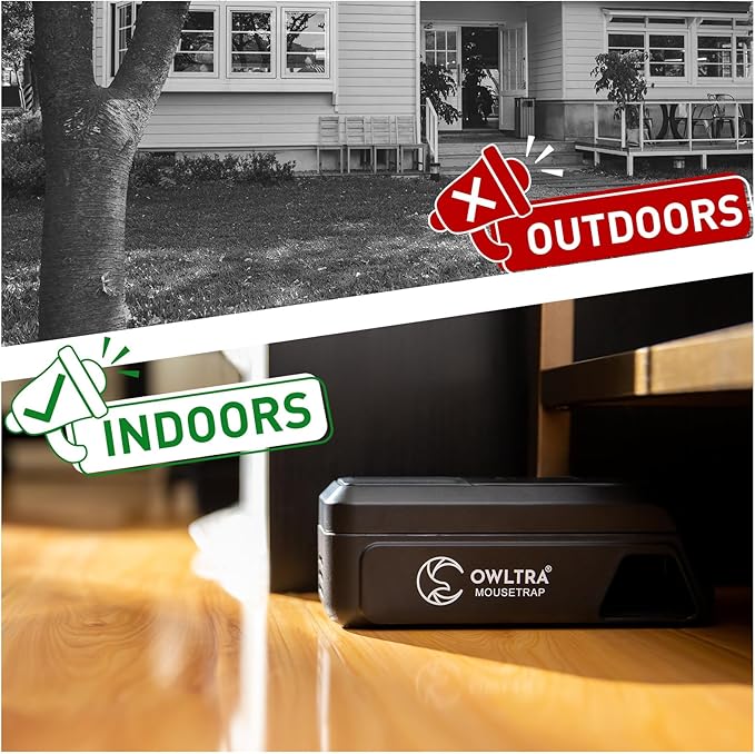OWLTRA Indoor Electric Mouse Trap, Instant Eliminate Rodent Zapper with Pet Safe Trigger, Black