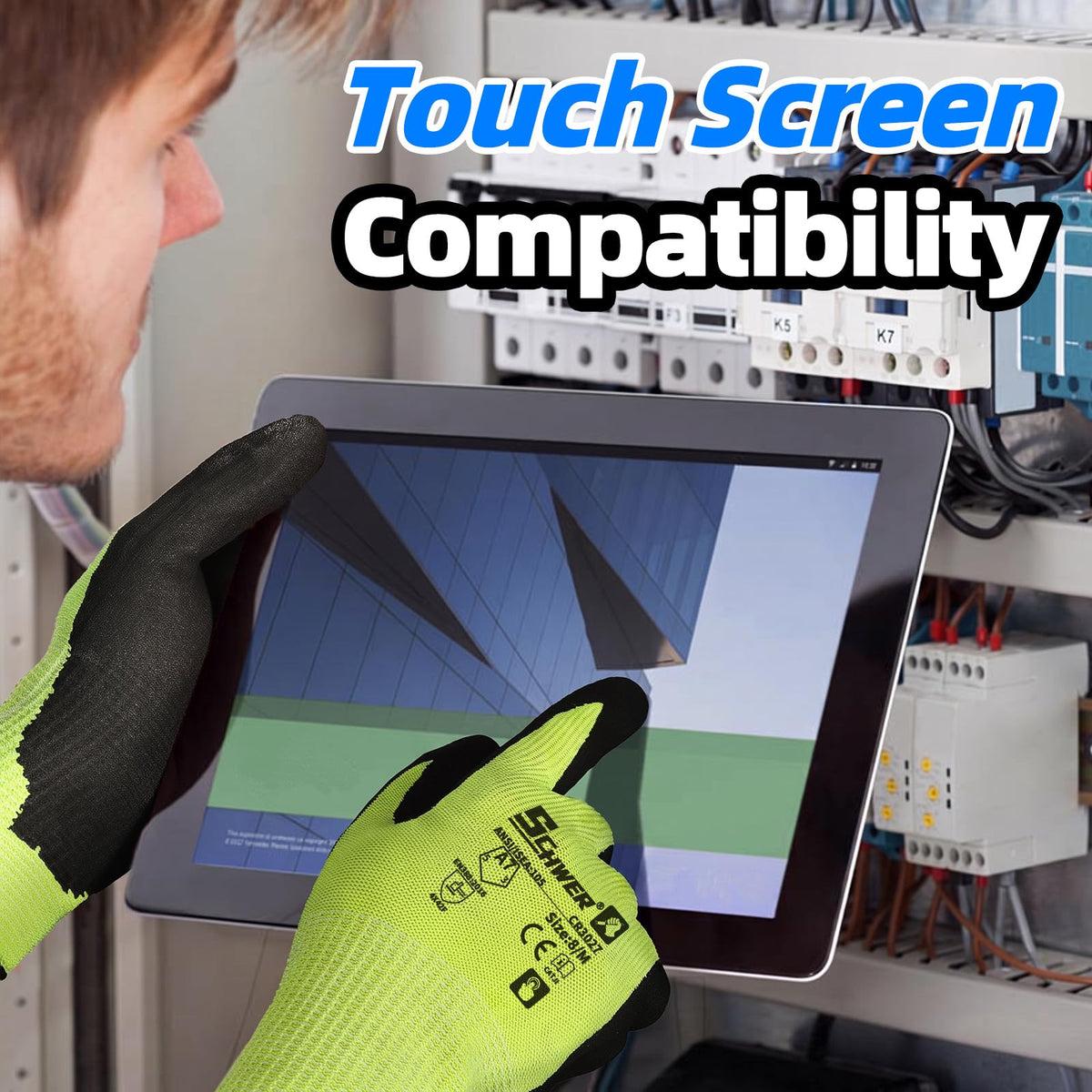Schwer 2 Pairs A7 Cut Resistant Work Gloves, Touchscreen, CR3027, L
