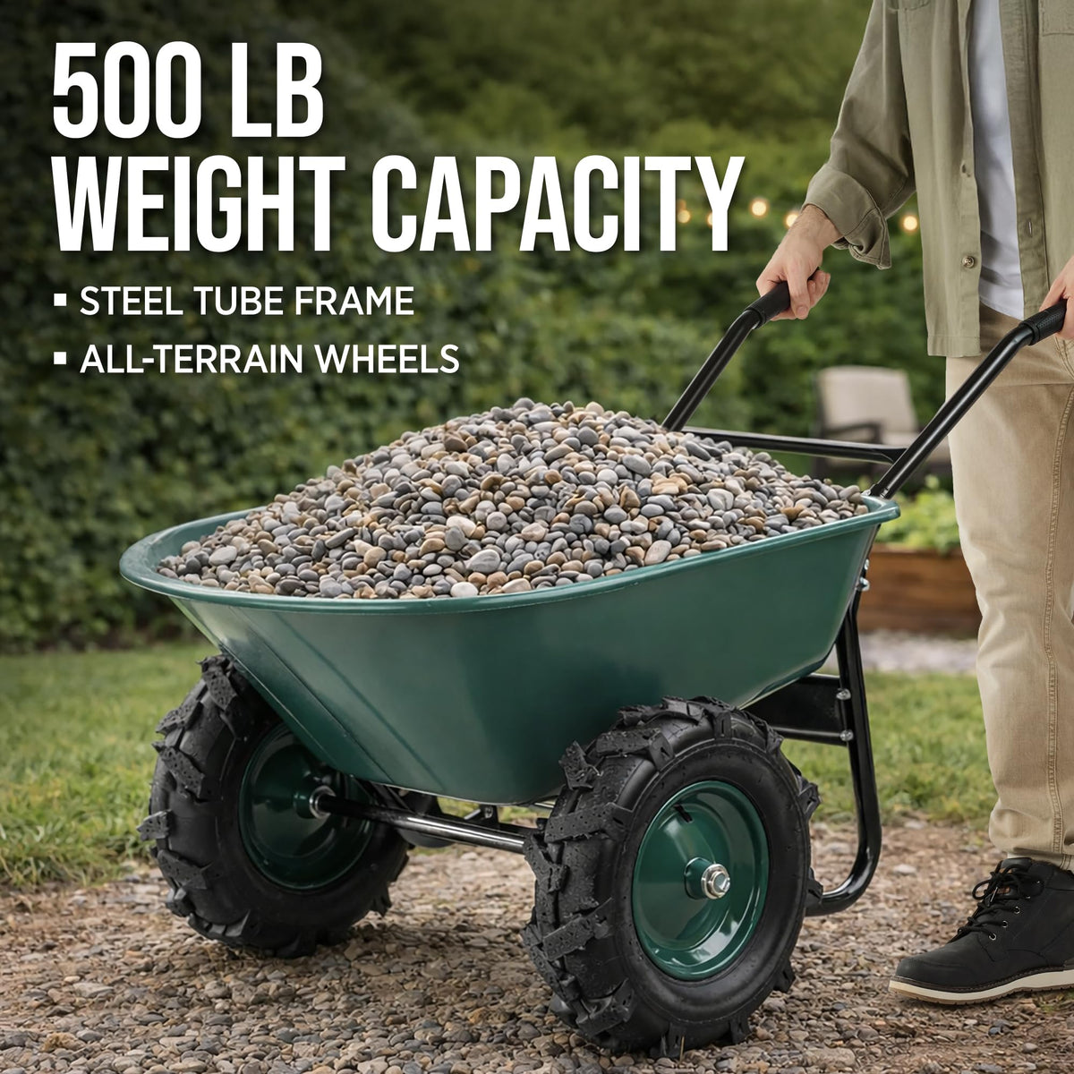 Best Choice Products Dual-Wheel Wheelbarrow Garden Cart - 500 lb Capacity, Extra-Large Wheels
