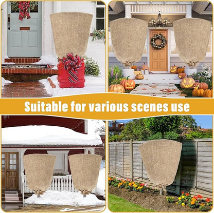Riare 4 Packs 32 × 40 Inch Burlap Winter Plant Cover Bags with Drawstring- Reusable Large Burlap