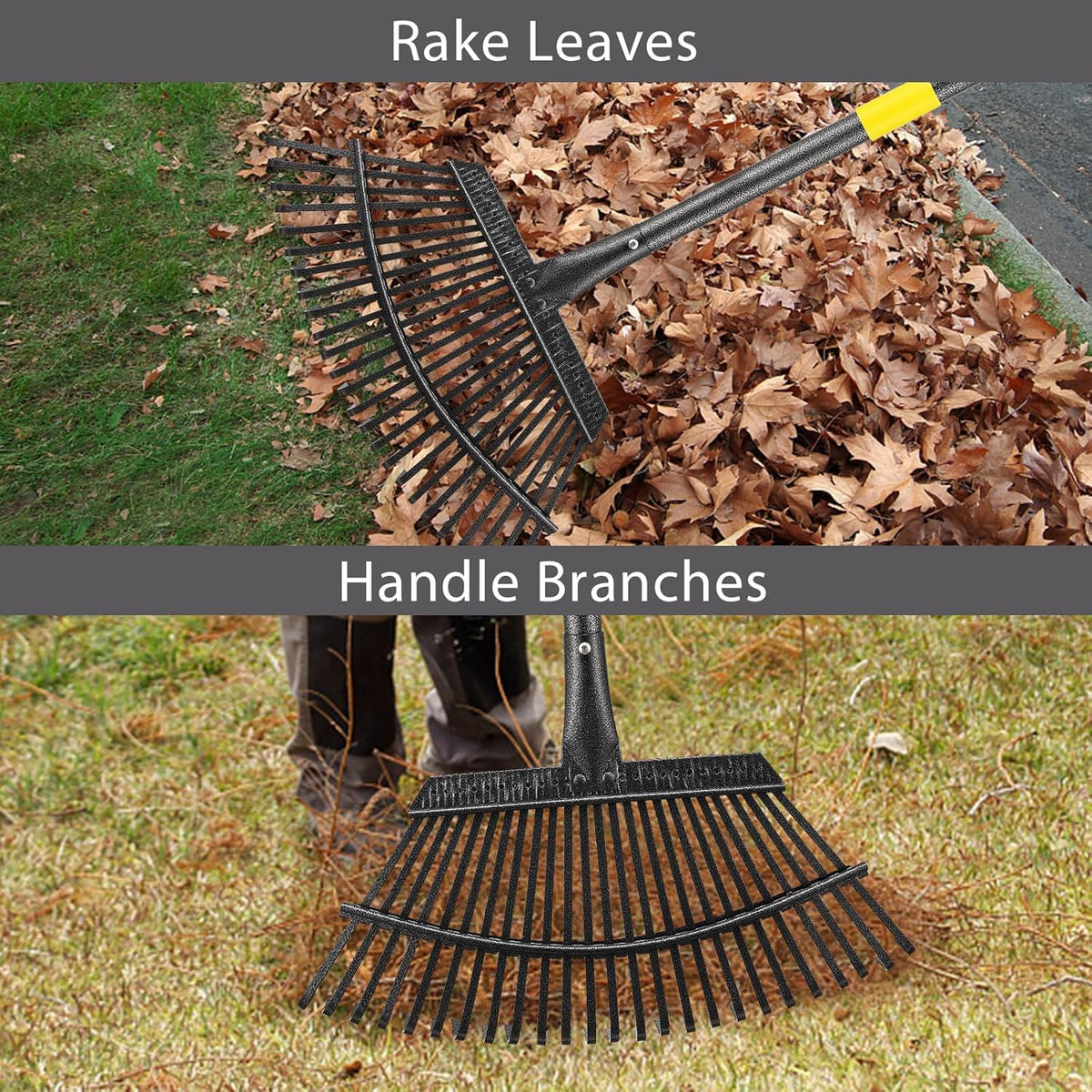 Collapsible Rake for Leaves, 30-66 inch Metal Leaf Rakes for Lawns Heavy Duty Extended Handle, 25