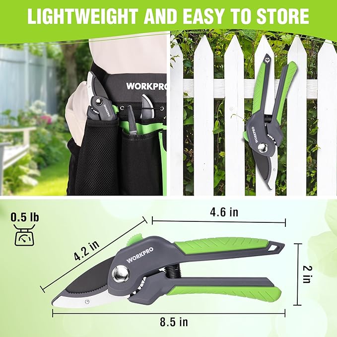 WORKPRO 8.5" Anvil Pruning Shear, Heavy Duty Garden Scissors & Clippers with Labor-Saving Design