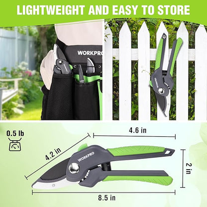 WORKPRO 8.5" Anvil Pruning Shear, Heavy Duty Garden Scissors & Clippers with Labor-Saving Design