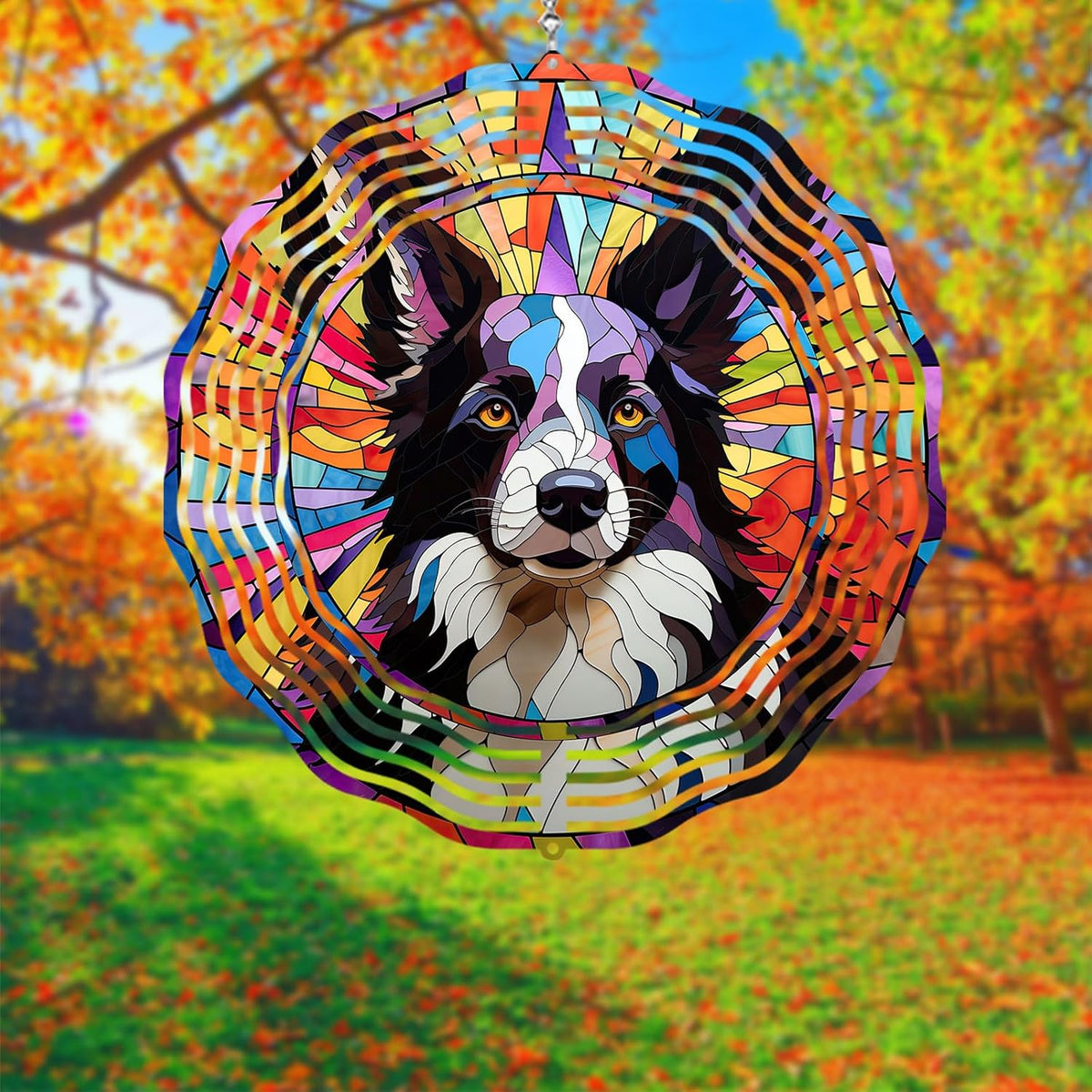 Border Collie Wind Spinner Pet Dog Memorial Gifts 3D Aluminum Metal Kinetic Hanging Wind Sculpture