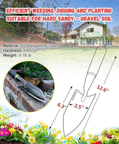 Heavy Duty Gardening Hand Trowel - Carbon Steel Garden Trowel with Rubberized Handle, Ideal for