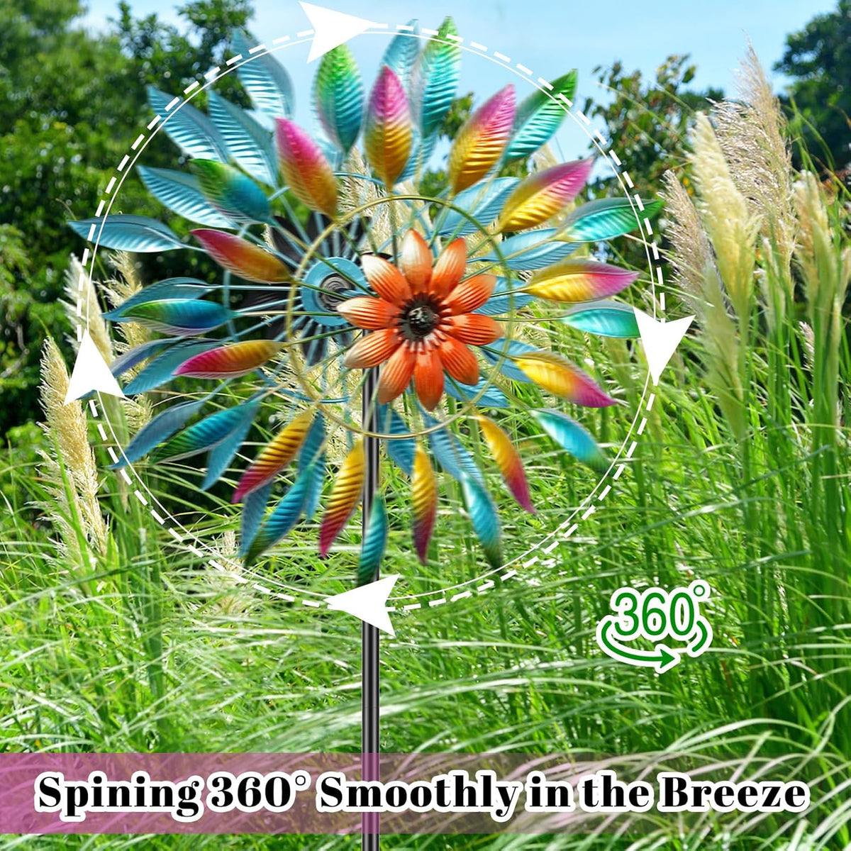 64in Wind Spinners Outdoor, Garden Wind Spinner Windmill with 5 Prong Base Stand, Metal Pinwheels