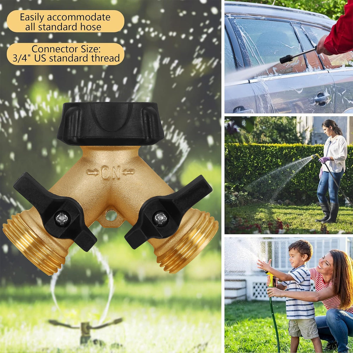 Biswing Garden Hose Splitter 2 Way, Heavy Duty Brass Connector Tap Splitter, Y Splitter 2 Valves