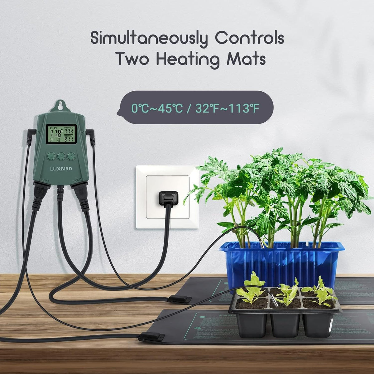 LUXBIRD 2 Pack 10"x 20.75" Seedling Heat Mat and Digital Thermostat Controller Combo Set (120v US