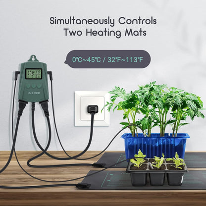 LUXBIRD 2 Pack 10"x 20.75" Seedling Heat Mat and Digital Thermostat Controller Combo Set (120v US