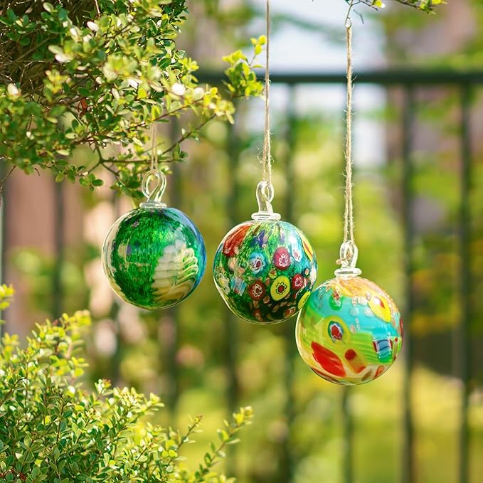 QFkris 4" Hand-Blown Glass Ornaments Glass Christmas Ornaments Friendship Balls for Christmas Tree
