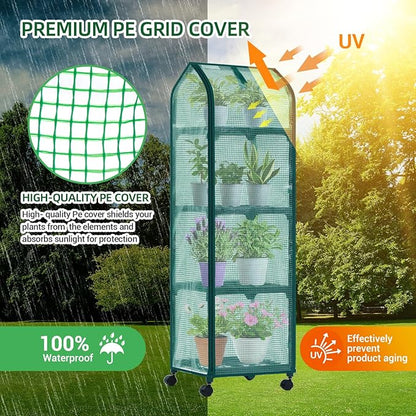 Ohuhu Mini Greenhouse for Indoor Outdoor, Small Plastic Plant Green House with Locking Wheels