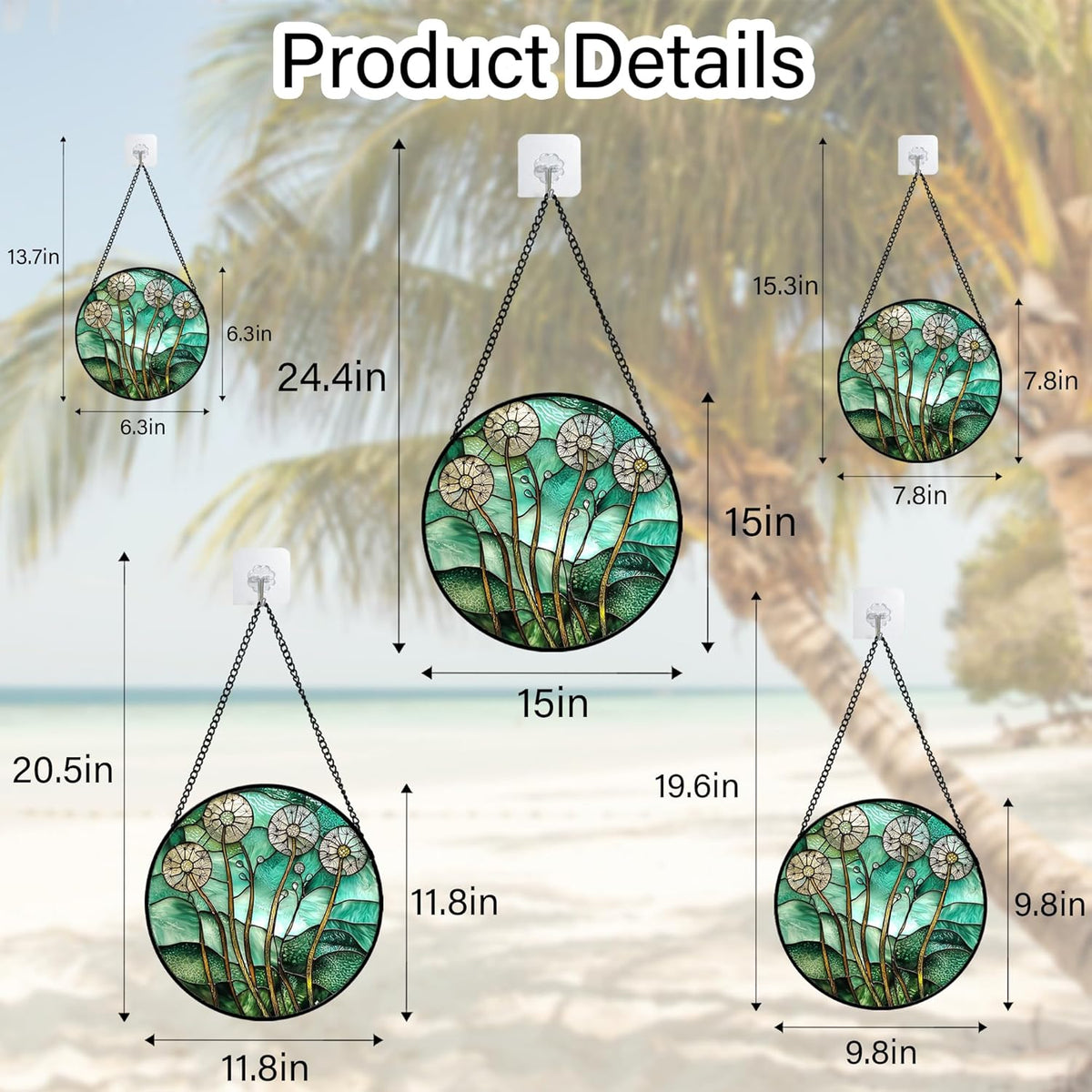 Stained Glass Window Hanging, Green Abstract Lotus Leaves Tree Sun Catcher for Window Door Home