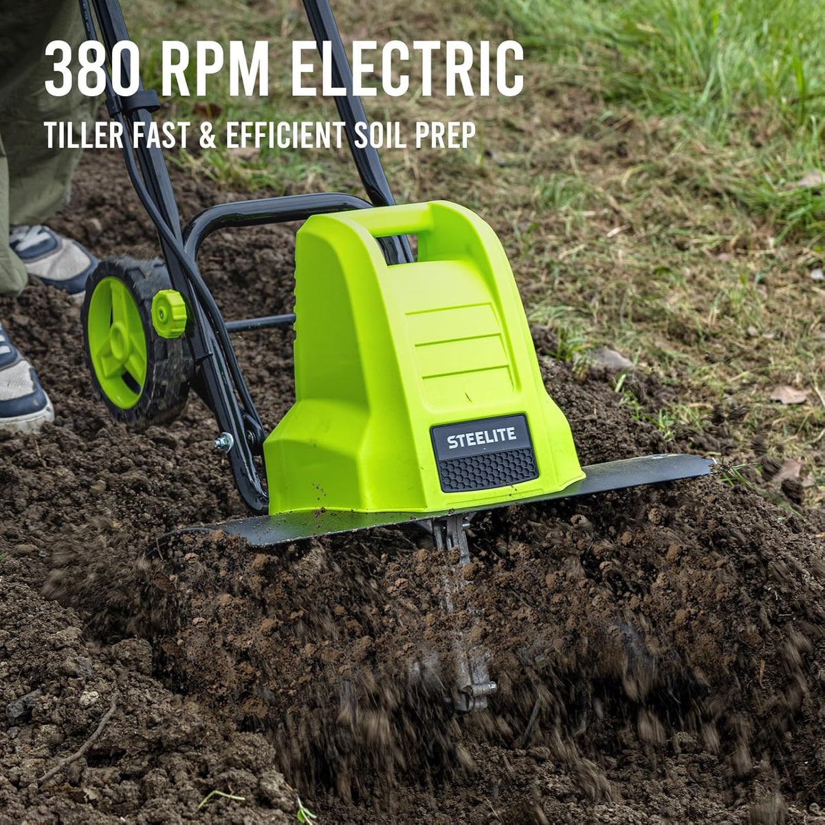 STEELITE 18 Inch Width Electric Tiller Cultivator, 8.7-Inch Depth Electric Rototiller with 24