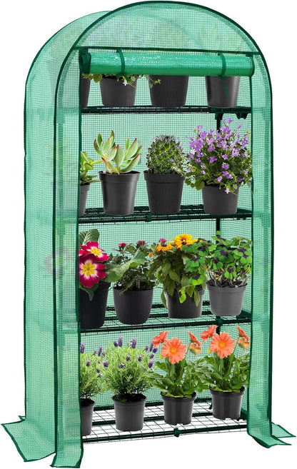 EAGLE PEAK Mini Greenhouse with Wire Shelves, Portable Indoor & Outdoor Green House with Roll-Up