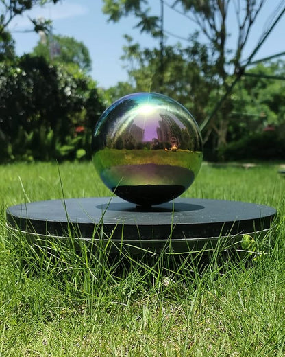 Rainbow Gazing Globe Mirror Ball in Stainless Steel, Shiny Hollow Sphere Sparkling Housewarming