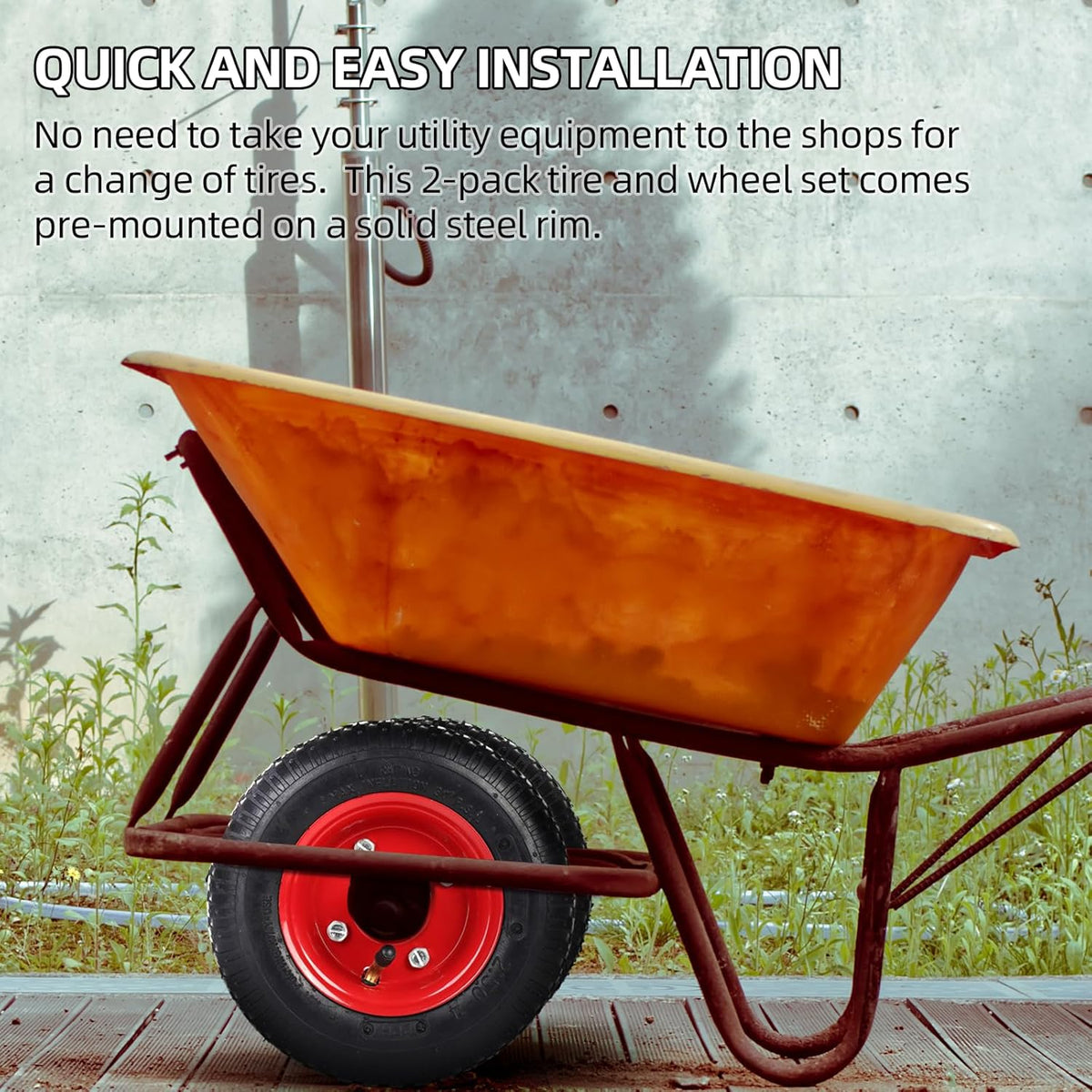 AR-PRO (2-Pack) 2.80/2.50-4" Tire and Wheel Set - 8 Inch Wheelbarrow Tire and Wheel Replacement
