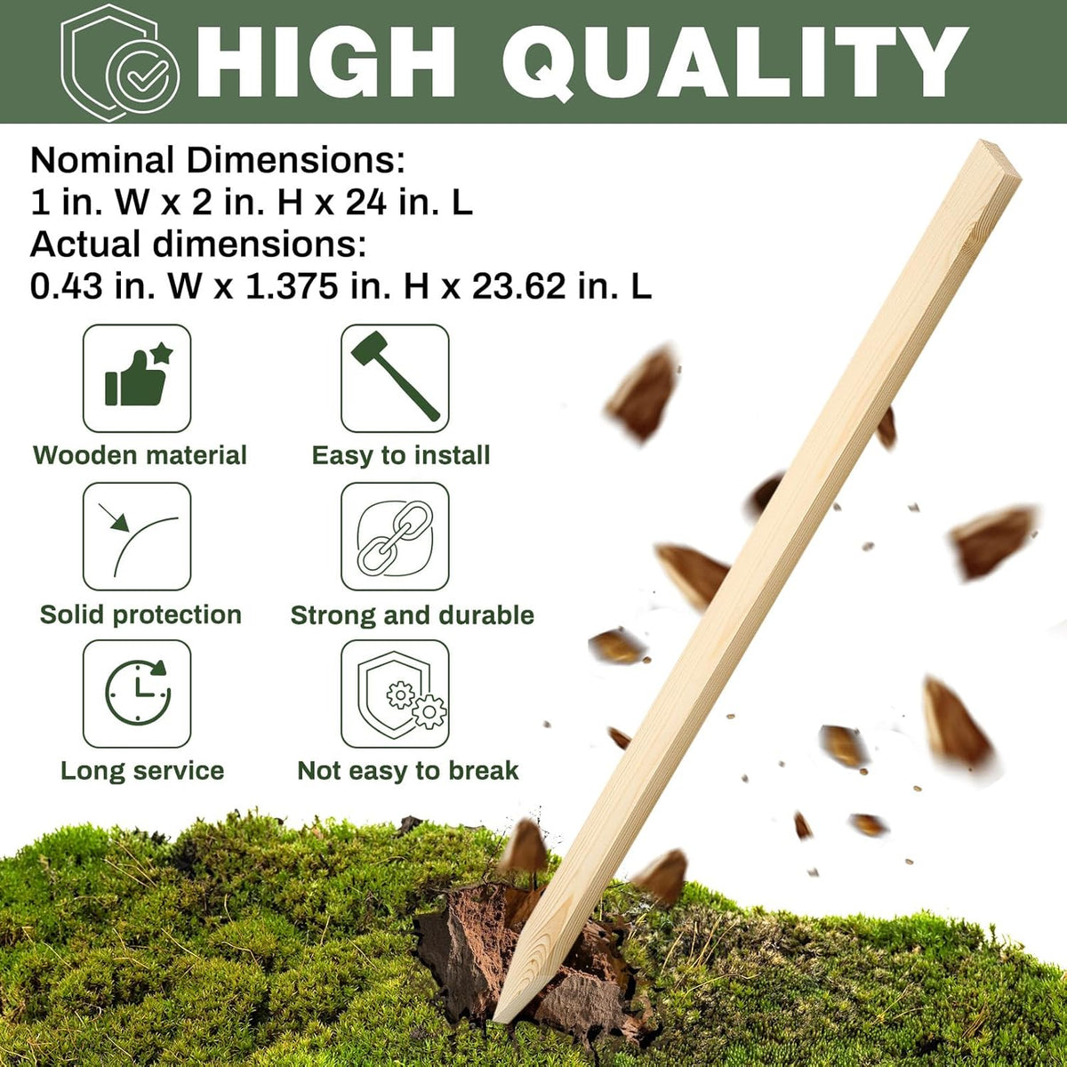 48 Pieces Wooden Garden Stakes 24 Inch Grade and Survey Stakes Wooden Garden and Sign Posts for