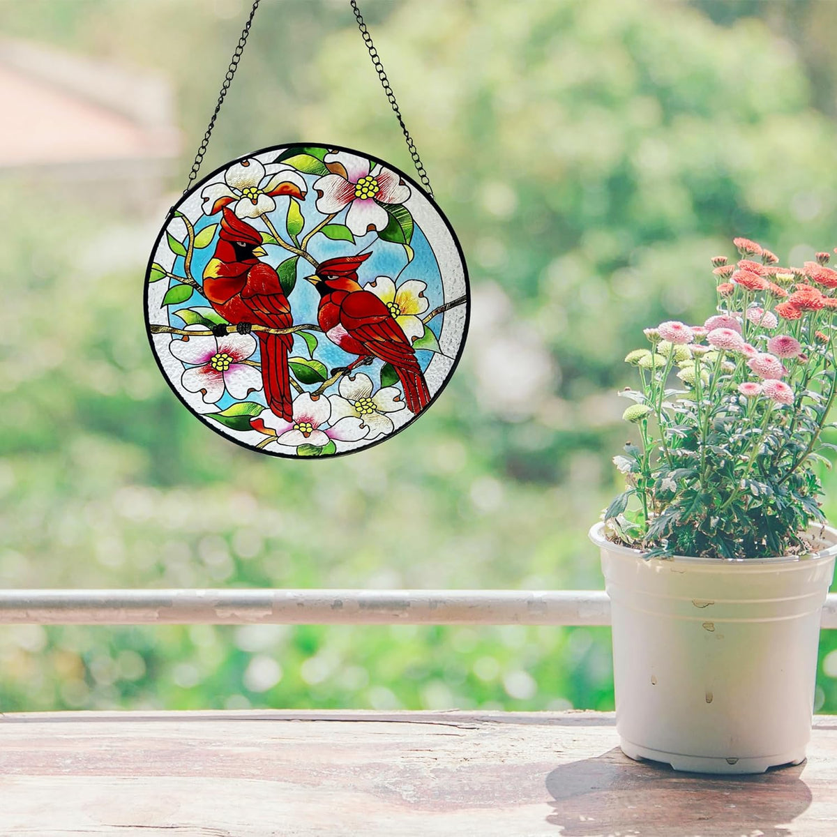 Cardinal Suncatcher Stained Glass, Cardinal Gifts for Women, Stained Glass Window Hanging，6.3 inch