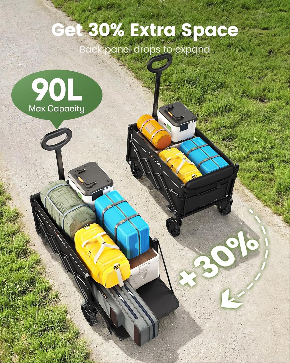 AMADA HOMEFURNISHING Wagon Cart Foldable, Collapsible Wagon Cart with 360 LBS Max Load & Expandable