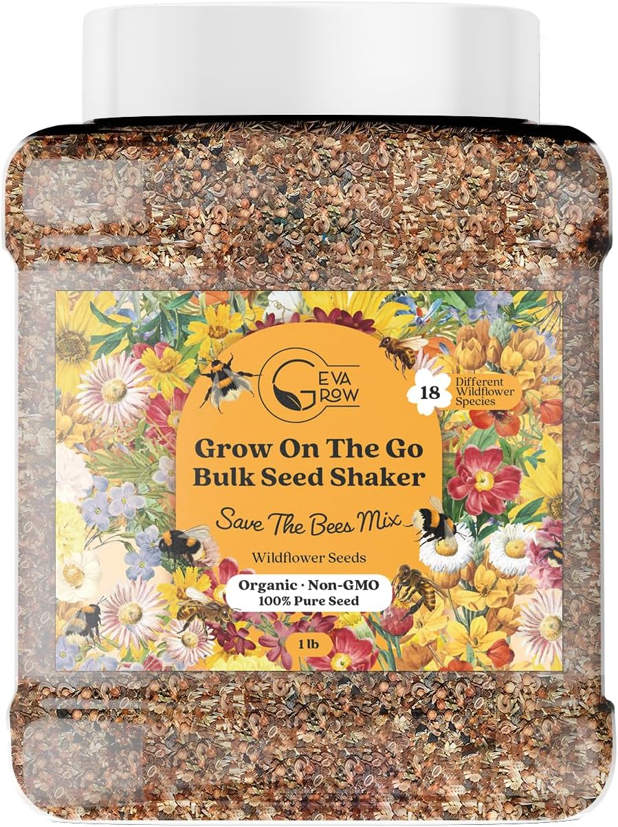 Wildflower Seed Mix 1LB Tub - Save The Bees Seed Mix, by GevaGrow | Bulk 300,000+ Seeds |