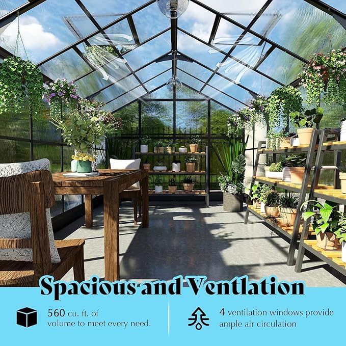 AMERLIFE 8x14x7FT Polycarbonate Greenhouse, Walk in Greenhouse with Quick-Connect System, Green
