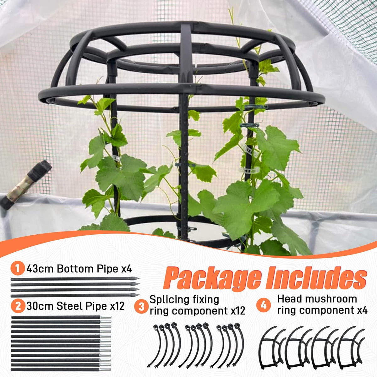 65 Inch Garden Trellis for Climbing Plants Outdoor, Mushroom Top Trellis for Potted Plants, Vines