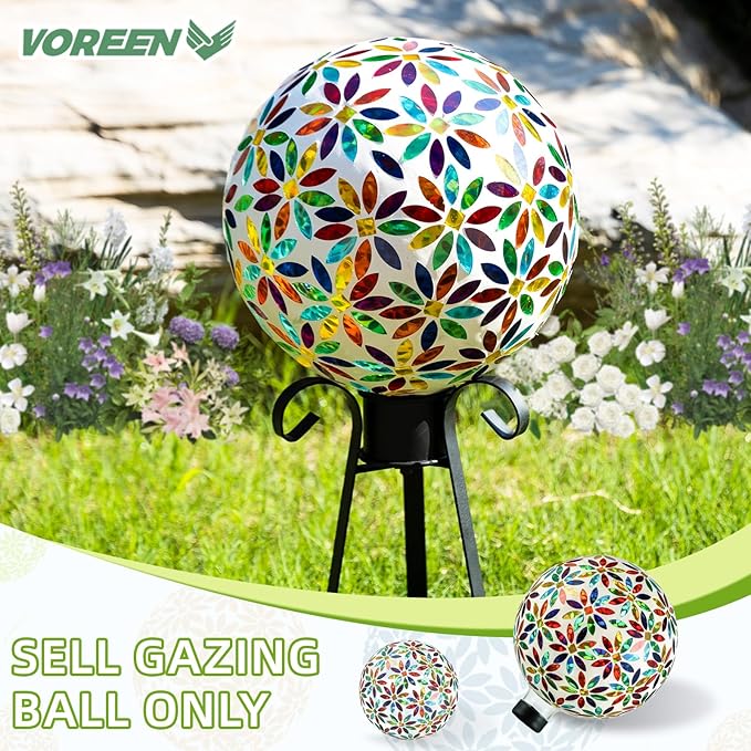 VOREEN Mosaic Glass Gazing Ball Outdoor Gazing Globe, Handmade Reflective Ball Yard Decoration for