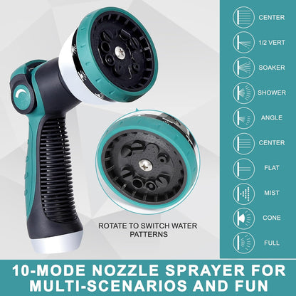 50FT Garden Hose, 304 Stainless Steel Water Hose, Flexible with a 10-Mode Nozzle Sprayer, No Kink