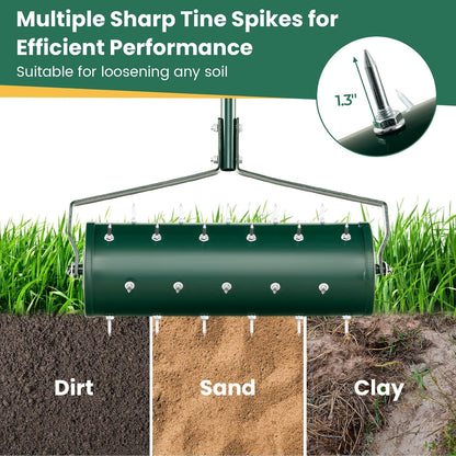 IRONMAX Rolling Lawn Aerator, Sand/Stone Filled Manual Dethatching Soil Aerating Push Tool with
