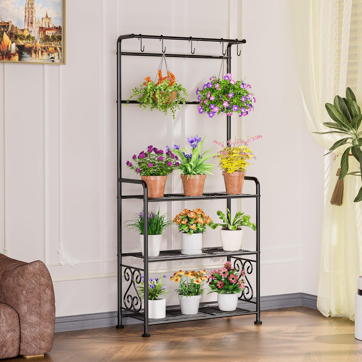 Plant Stand Indoor Outdoor Heavy Duty Metal - 56.4" Tall 3-Tier Shelf for Multiple Plants, Flowers