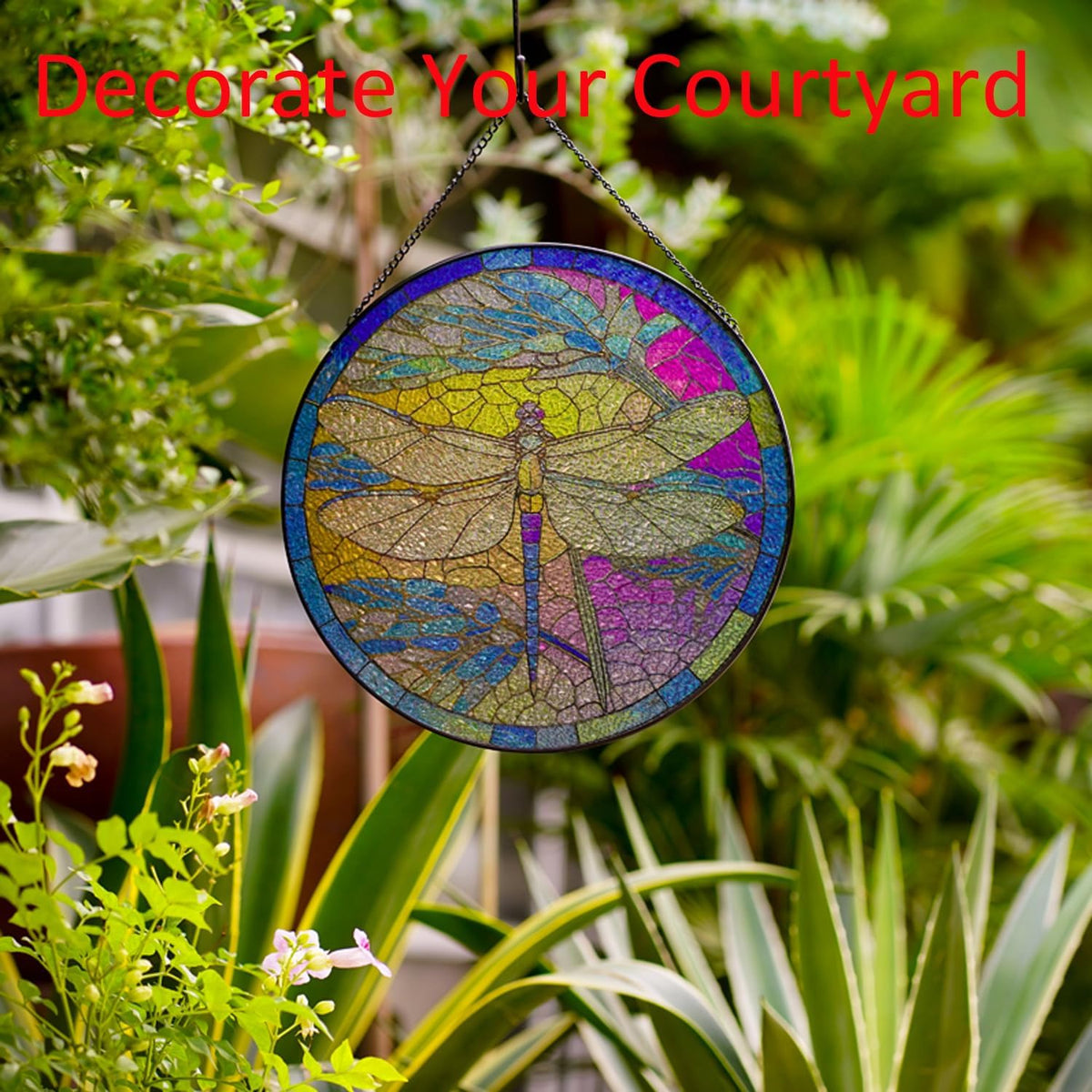 Hanging Stained Glass for Windows,20cm/7.87inch Dragonfly Hand-Painted Sun Catcher Garden Hangings