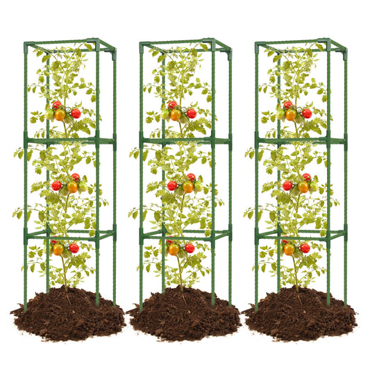 3 Pack 47 Inch Heavy Duty Height Adjustable Square Tomato Cage