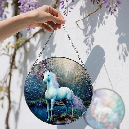 8″ Stained Glass Window Hanging Ornament, Unicorn Stained Glass Suncatcher Ornament, Sun-Catcher