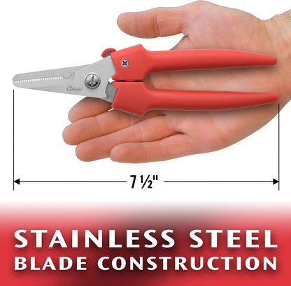 Clauss Spring-Action Stainless Steel Wire Cutters / Pruning Shears For Gardening, Red, 7.5’’ (33503)