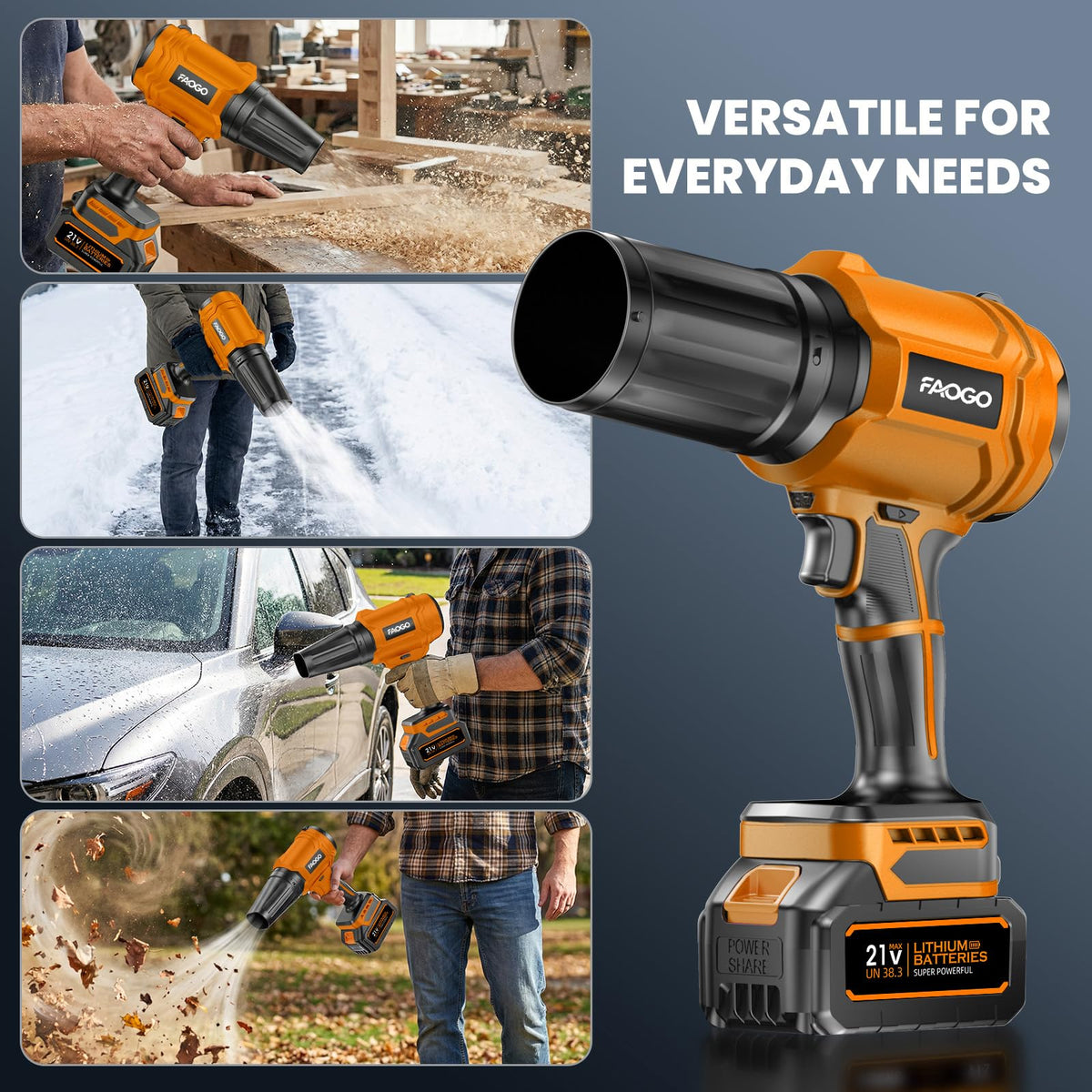FAOGO Cordless Leaf Blower with 2 Batteries & Charger - 990,000 RPM Electric Handheld Blower