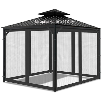 10'x10' Gazebo Mesh Netting, 4 Panels with Zippers, Black