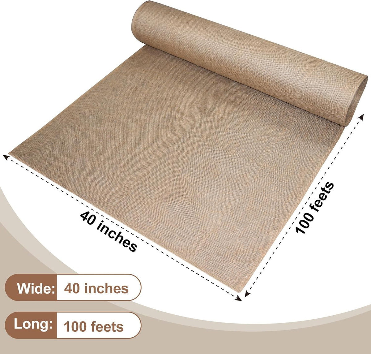 Garden Burlap Roll, 40" x 100 Feet Natural Jute Burlap Fabric Roll for Gardening Raised Bed