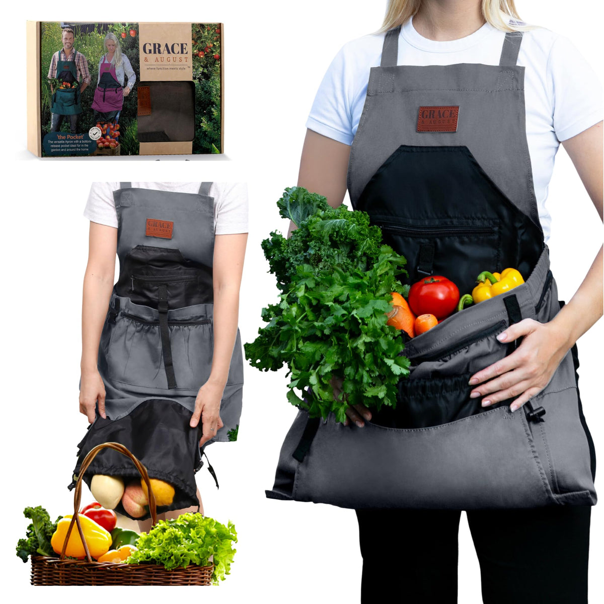 Gardening Apron with Harvest Pouch - 7 Pocket Garden Gift for Women & Men