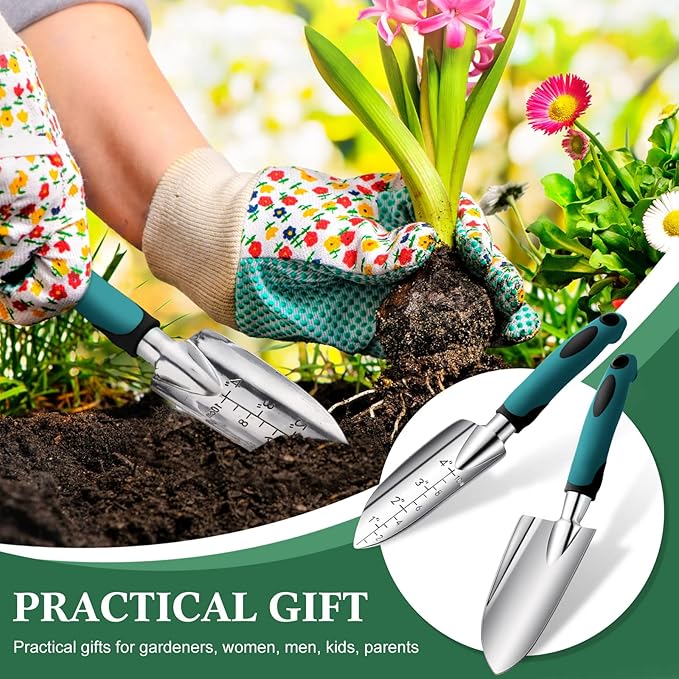 Honoson Garden Hand Trowel Transplant Trowel with Measurements Aluminum Alloy Planting Tools with