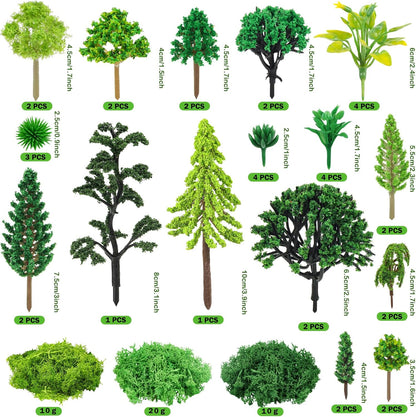 36 Pcs Green Mixed Model Trees with 40g Moss, Diorama Trees Grass Mini Fake Miniature Trees Moss