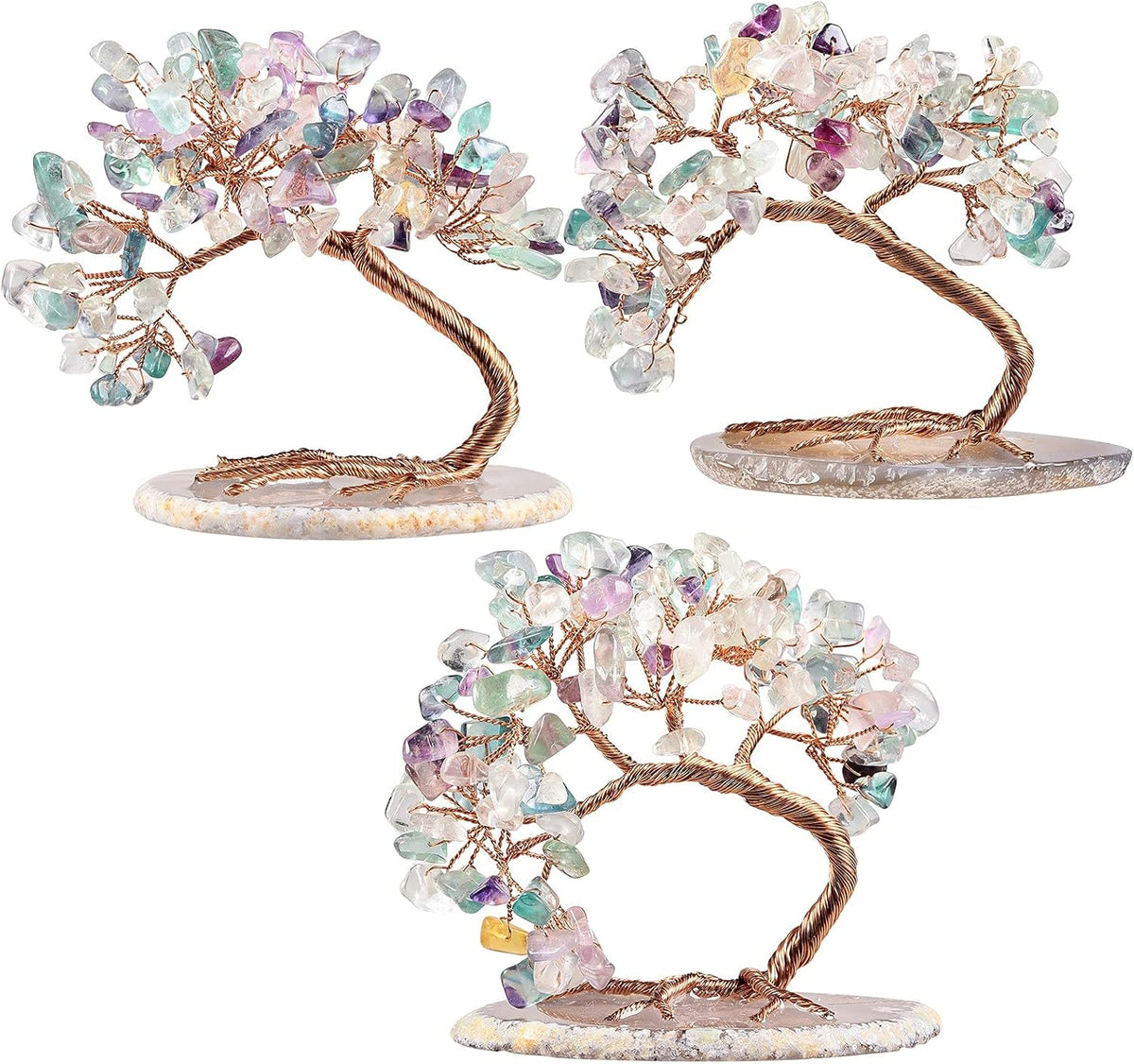 TUMBEELLUWA Reiki Crystal Money Tree with Agate Slice Base Feng Shui Stone Bonsai Tree Figure Decor