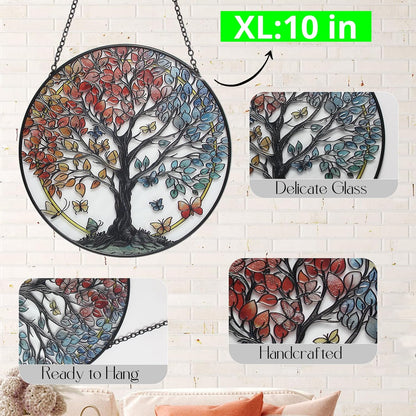 Large Tree of Life Garden Suncatcher, Stained Glass Window Hanging, Suncatchers for Windows