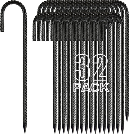 Kadrick 32-Pack Rebar Stakes 12 inch，J Hook Ground Stakes Anchors, Black Galvanized Fence